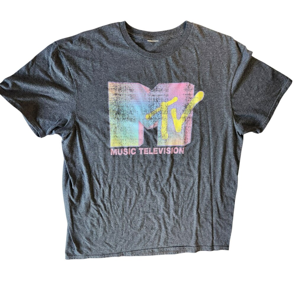 MTV Music Television Classic Neon Pastel Graphic Tee Heather Charcoal Unisex XL